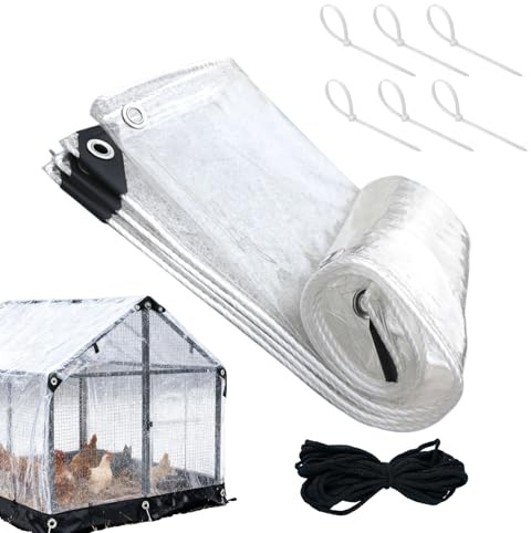 Sghtil wasserdichte Abdeckung für Hühnerstall, transparent, mit Kordeln, Isolierung, Hühnerstall, Winterwickel, für den Außenbereich, Garten, Hinterhof, kleine Bauernhoftiere
