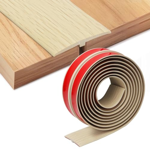 Umllpet Övergångsprofil självhäftande, PVC dörrtrösklar list, T-profil övergångslist 300 cm x 5 cm, T-formlister som övergångsskenor för trösklar kakel, trägolv, laminat (lönnträ)