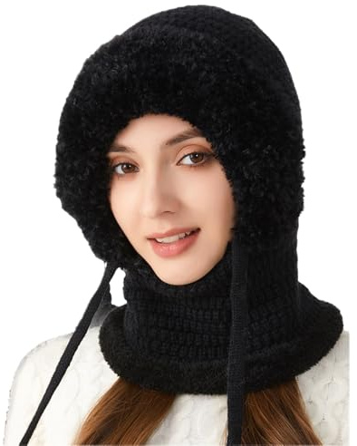dijiusidy 3-in-1 Wintermütze Damen, Sturmhaube Damen Winddicht Balaclava Mütze, Warm Strickmütze & Halswärmer Set, eignet Sich für den Alltag und Outdoor-Aktivitäten