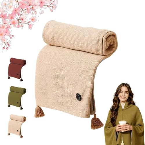 Heated Shawl for Women, Heated Dressing Gown, Heated Robe Wearable Electric Blanket, USB Portable Soft Warm 3-Level Heating Blanket Shawls, Wearable Heated Blanket for Home, Office, Sofa (Beige)