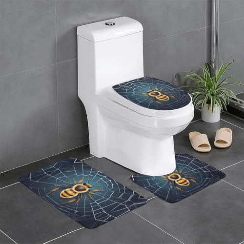 Flanell Anti-Rutsch-Bodenmatte, dreiteiliges Set, 61 x 40,6 cm, Motiv: YYHWHJDE Biene auf Spinnennetz, Bild, dick und saugfähig, für Bad und WC