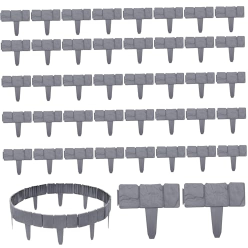 Hotainoys 40 pièces Bordure de Jardin 5x6 Pouces PVC Gris imbriqué décoratif Aspect Pierre Bordure de Jardin Bricolage Paysage pour allées, Cour, Paysage Parterre Fleurs