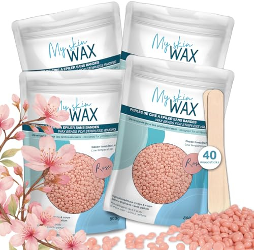 My Skin WAX - bandfria vaxpärlor, 3,2 kg (4 x 800 g), allergivänligt, mjukt hårborttagningsvax utan rodnad, speciellt för känslig hud, herr dam, ansikte, bikini, brasiliansk, R