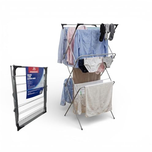 Maxland 3 Tier Deluxe Clothes Airer 18m Drying Space – Foldable Laundry Airer for Indoor & Outdoor Use, Lightweight Space-Saving Washing Line with Non-Slip Feet (139 x 61 x 44 cm)