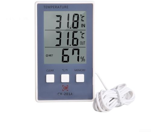 Plastic Indoor Outdoor Thermometer and Hygrometer Device with Probe for Accurate Fish Tank Temperature Reading 50 to 70 Degrees Celsius