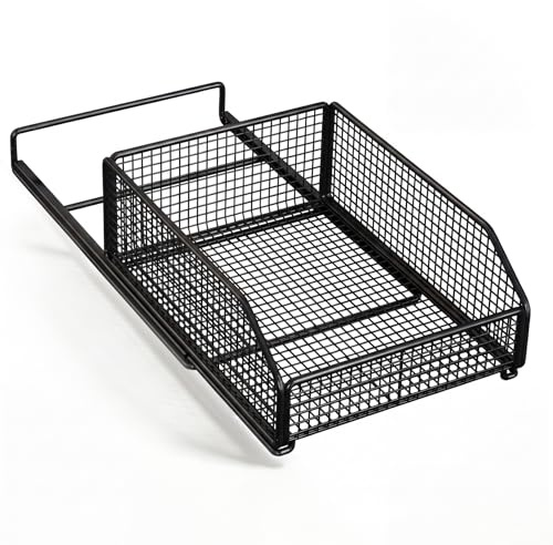 Brezento Teleskopschublade, Selbstklebendes Ausziehbare Schublade Küche, Aufbewahrungskorb Schubfach ohne bohren mit Schienensystem für Küchenschrank, Anrichten, Badezimmer, Schwarz, 30 x 39 x 14cm