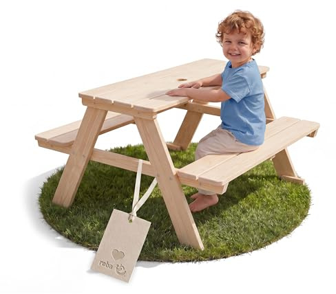 roba Kinder Outdoor+ Sitzgruppe Picknick for 4 - Sitzgarnitur aus Massivholz - Natur