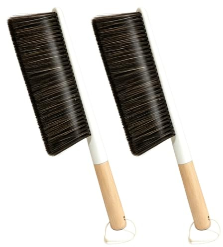 Soft Bristle Hand Brush, 2 PCS Soft Cleaning Brushes with Wooden Handle for Household Cleaning Sofas Furniture Dusting Brickwork Office Use, Portable & Hanging
