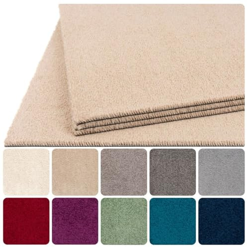 Teppichfliesen selbstliegend 50x50 cm, weich Hochflor Velours, creme beige, Schatex Simply Soft, 1 qm = 4 Fliesen
