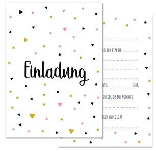 Friendly Fox 12 Einladungen Dreiecke, Einladungskarten mit Umschlag, Geburtstagseinladung für Kinder Teenager, DIN A6 Partyeinladung, beige
