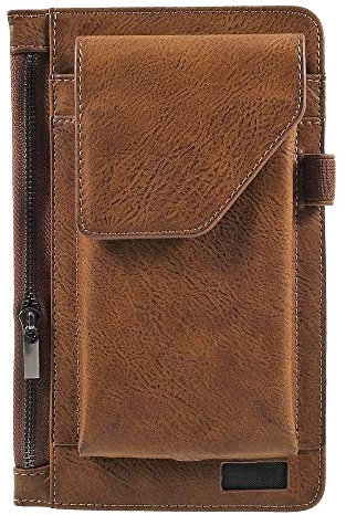 DFV mobile - Étui à Ceinture Vertical avec Pochette pour Smartphone & Poche Intérieure Zippée Compatible avec Tesla Smartphone 3.1 - Marron
