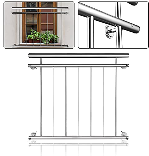 Froadp 90x100cm Balustrade de Balcon Français, Garde-corps de Patio en en Acier Inoxydable, Main Courante Sécurité Fenêtres, Anti-chute Rambarde pour Escaliers et Clôtures