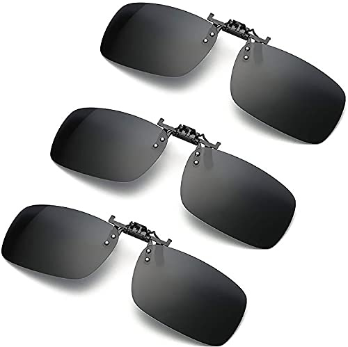 Clip on Sunglasses for Men Women Clip-on Over Prescription Eyeglasses Easy Flip up Polarized Shades (3 Pack)