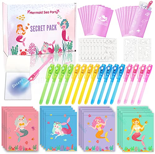 Lubibi UV Stift und Notizbuch,16 Stück Mitgebsel Kindergeburtstag Jungen&Mädchen,Zauberstifte kinder, Kindergeburtstag Gastgeschenke, Adventskalender kinder,Meerjungfrau Geschenk für Mädchen