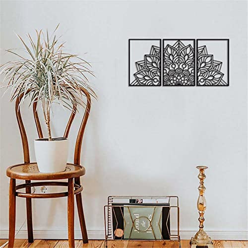 XQKXHZ Mandala Blume Metall Wanddekoration,3 Stücke Lotus Blumen Wanddeko Metall Schwarz Yoga Meditation Home Hängen Wandkunst Skulptur Für Wohnzimmer, Schlafzimmer, TV Wand