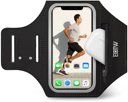 EOTW Fascia Da Braccio Porta Cellulare Con Borsa Auricolare, Regolabile Universale Portacellulare Per Correre Sweatproof Per iPhone Pro Max Plus Mini 15/14/13/12/11/X/XS/XR/8/7 Fino a 6.8 (Nero)