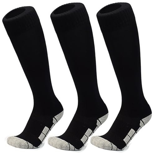 Lanjue 3 Pairs Kids Football Socks, Black Boys Football Socks Long Tube Children Soccer Socks Hockey Socks Rugby Socks for Sport Training