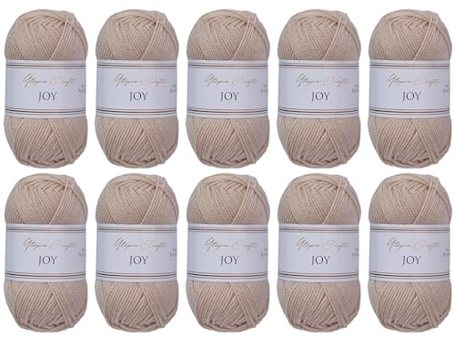Utopia Crafts JOY Uni Strick- und Häkelgarn, Weich, Pflegeleicht, 100% Polyacryl, 10x 50 g Knäuel, 150m (Warmes Brown)