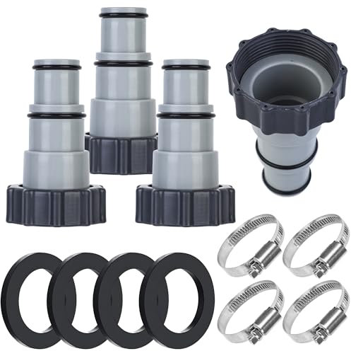 4 Pack Pool Hose Adapter Pool Pump Hose Connector Type A Replacement Hoses Adapter with Clamp Washer for Intex 1.5/1.25 Inch Pumps Hoses Threaded Connection Pumps Above Ground Pool Accessories