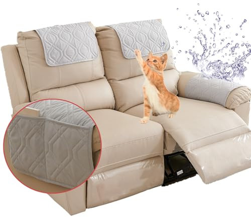NNSMUN Sofa Armlehnenbezüge, Sesselschoner Für Relaxsessel Mit Armlehnen, 99.99% Wasserdicht Sesselauflage für Fernsehsessel, rutschfest Armlehnenschoner mit Taschen (Hellgrau,2 Sitzer (4PCS))