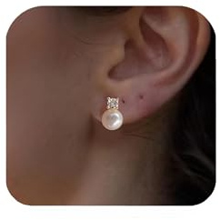 Imitation Pearl Earrings Pearl Stud Earrings Bridesmaid Wedding Earrings Women Jewelry Gifts 6mm/8mm/10mm (8mm,Gold-Color)