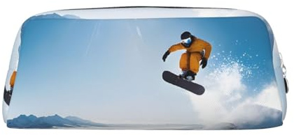 ASPOIJHN Vielseitiges Leder-Federmäppchen für Snowboarden, stilvolle Aufbewahrungstasche für Schule, Büro, Schreibwaren, Kosmetiktasche, Münzen, Organizer, silber, Einheitsgröße, Krawattenetui