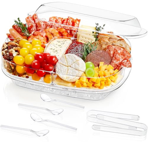 Lifewit Bandeja para Servir Hielo con Tapa y 6 Compartimento, Cuenco de Comida Fría para Cocina/Comida/Comida Fría de Fiesta, Plato de Servir para Frutas/Ensaladas/Verduras/Sushi/Delicatessen
