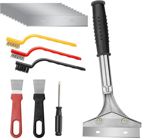 Kigniote Wallpaper Scraper Wall Paper Scraper Tool with10 Blades +2 Small Scrapers+ 3 Stove Brushes +1 Screwdriver Heavy Duty Scraper Paint Scraper Tool Effortless Removal of Wallpaper Floor Tiles