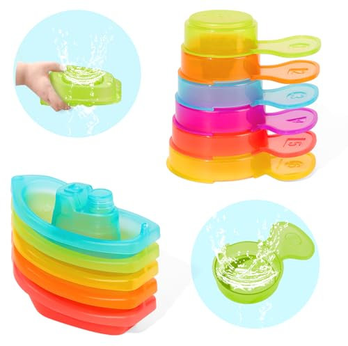 Bath Toys for 1 2 3 4 Year Olds - 11 Pack Mould Free Bathtub Water Play Pool Toys for Baby Bath Toys 6 months plus with No Mould & Easy-Grip Stackable bath Boats & Spoons for Boy Girl