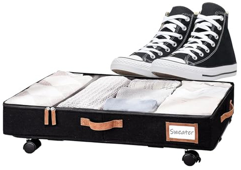 Contenitore sotto il letto su ruote, cassetto portaoggetti Vista sotto il letto – Contenitore sotto il letto con coperchio trasparente, contenitore sotto il letto su ruote – Cassetto arrotolabile per