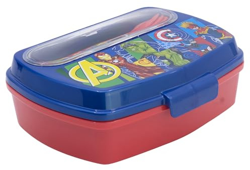 Stor Sandwichera Infantil Vengadores con Cubiertos 1464ml - Fiambrera Rectangular Plastico Resistente para Colegio y Excursiones