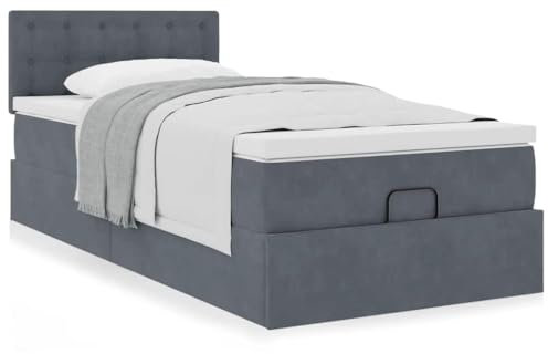 IKAYAA Boxspringbett 100x200 mit Matratze und Bettkasten Boxspringbett mit Stauraum Polsterbett 100x200 mit stauraum Bettgestell mit Lattenrost-Dunkelgrau-100 x 200 cm