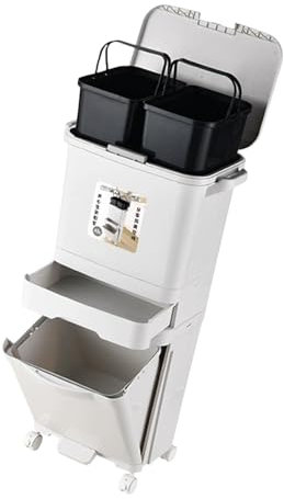 JISADER 42L de Basura de Cocina Bins de Reciclaje de Reciclaje Reutilizable con Ruedas Bin Vertical Vertical de Reciclaje con Tapa para la lavandería del