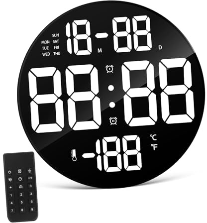 GALPADA Reloj De Pared Digital Grande 9 Pulgadas con Control Remoto Pantalla Led Ajustable Soporte Desmontable Reloj Despertador con Temperatura y Fecha Decoración De Pared Moderna