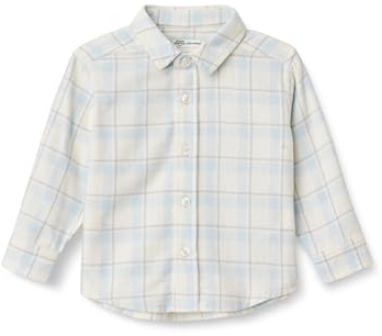 Amazon Essentials x Sofia Grainge Camicia Button Down in Flanella Fantasia a quadri Bimbo, Avorio Blu Chiaro Plaid Semplice, 24 mesi