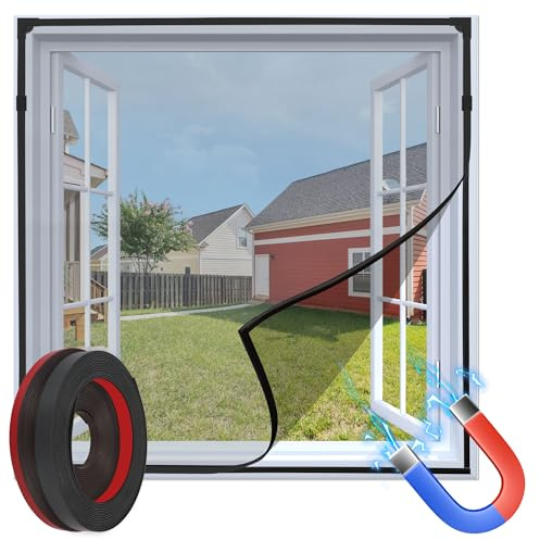 Gimars 130x150cm Moustiquaire Magnétique en Fibre de Verre - Cadre Noir/Toile Grise, Taille Ajustable, 8 Boucles Anti-Vent & Fixation Sans Perçage pour Toutes Fenêtres