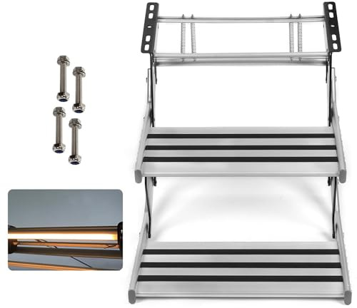 Scala pieghevole manuale in lega di alluminio a doppio gradino, design antiscivolo e telescopico antiruggine, ideale per camper, camper, roulotte, roulotte