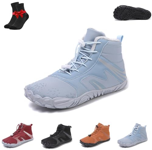 Vinterbarfotaskor Dam Herr, Ergonomiska barfotaskor, Halkfria läderstövlar, Varma snöskor for utomhusbruk(Light blue,37 EU)