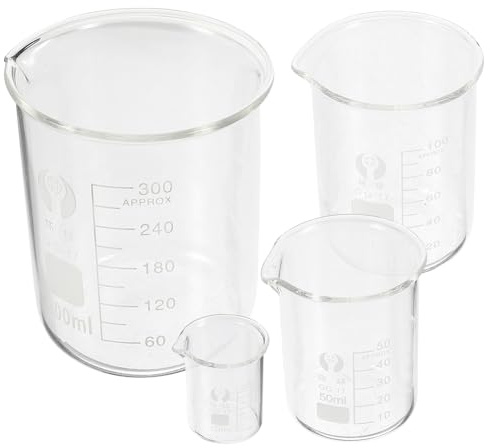 CIYODO 4pcs Borosilicate Glass Measuring Beaker Set Laboratory Glassware with Clear Scale Stable Base and Spout for Precise Chemistry Experiments and Liquid Storage