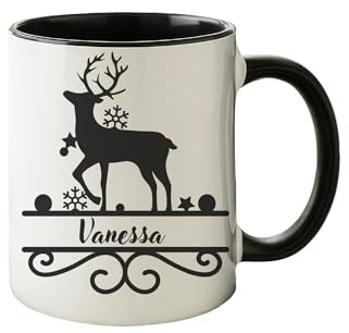 drunkLY Weihnachtstasse mit Namen - personalisierter Keramik Kaffee-Becher – personalisiert, Weihnachtstasse - Glühwein-Tasse - Nikolaus & Wichteln Geschenk-Idee (Hirsch)