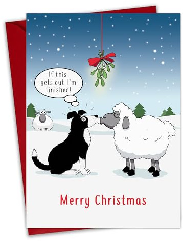 Twizler Lustige Weihnachtskarte – Sheepdog Kiss – Humor Merry Xmas Karte – Innenseite unbeschriftet