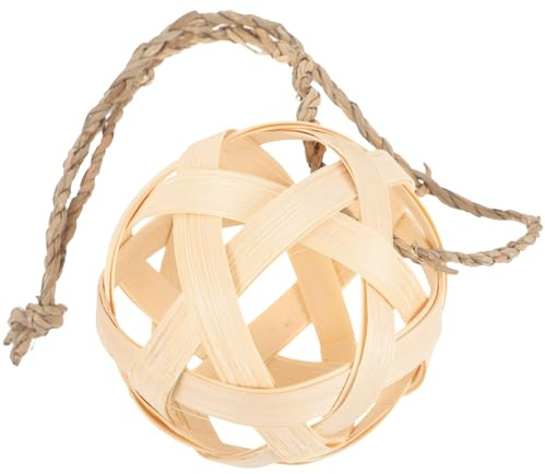 Mobestech Hängende Futterstation aus Bambus für Zwergkaninchen und Hamster Ballförmiger Kaninchenbehälter zum Kauen und Nagen für Käfigbedarf