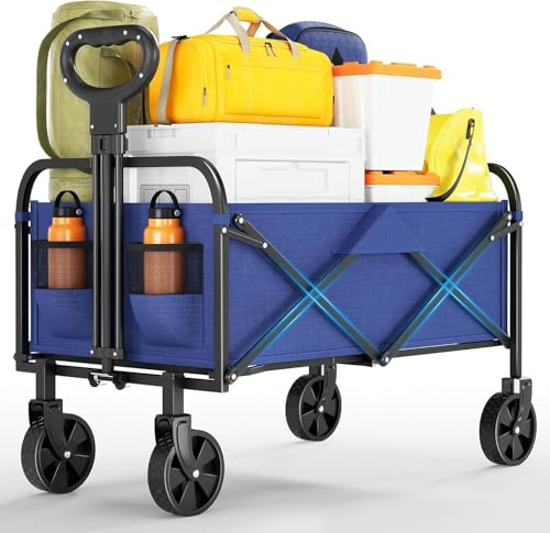 Carro plegable con freno, carrito de mano plegable, 220 l, 172 kg, 360°, todo terreno, bolsa lateral, carrito de mano con mango ajustable, perfecto para jardín, carrito de viaje, camping y playa