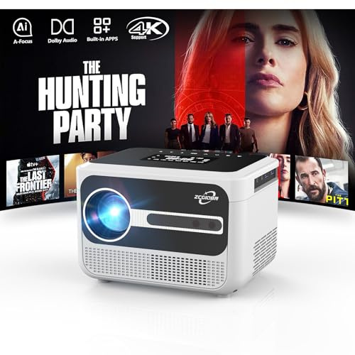 Portable Smart Projector 4K with WiFi6 Bluetooth,Auto Focus & Lens Retract,Dolby Audio,AI Movin 2.0 OS,Built-in Apps,1300ANSI,1080P Home Cinema Video Projectors for Gaming Outdoor Movie,HDMI eARC
