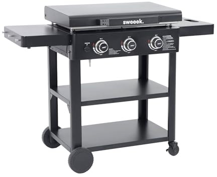 Alice's Garden sweeek - Plancha gaz 3 brûleurs Acier Inoxydable 12kW avec Chariot Noir - Raoul