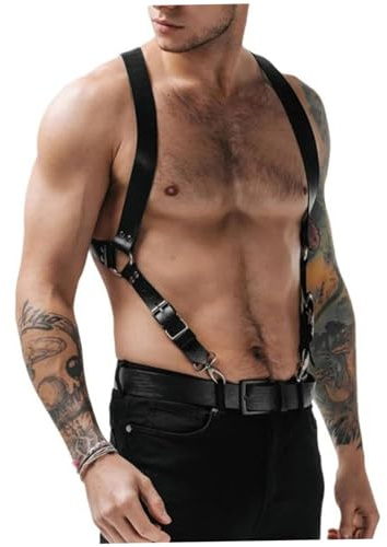 Harness for Men Sexy Adjustable Chest Harness Black PU Leather with Clip Heavy Duty Body for Men Shirt, Night Club Performance & More Leather for Chest