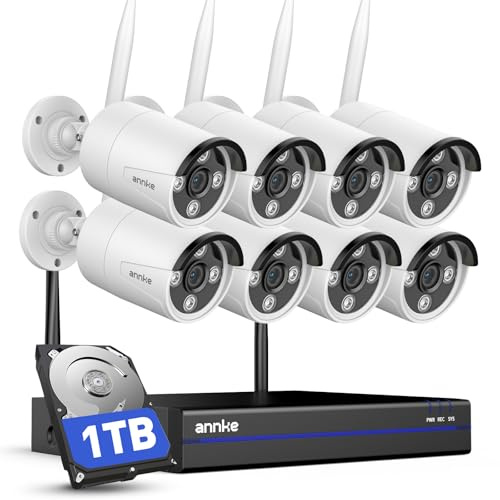 ANNKE Kit Camara de Vigilancia WiFi Exterior 3MP 8CH NVR con 8 Sistema 3MP kit de vigilancia inalámbrica H.264+ Compresión IP66 Impermeable IP Cámara de Vigilancia 1TB HDD