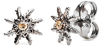 Pendientes Eguzkilore en Plata Negra y Circonita color Cognac - Tamaño pendientes pequeño 11mm - Pendientes para mujer de plata negra con circonita