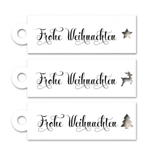 Geschenkanhänger Frohe Weihnachten/Merry Christmas – 8x2,4 cm Geschenk-Etiketten aus 300 g/m² Karton (Kraftpapier 250 g/m²) – Weihnachtsanhänger & Gift Tags für Geschenke