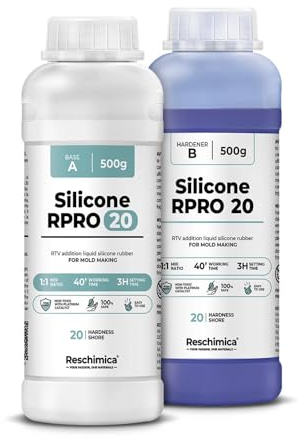Reschimica R PRO 20 Silikon Kautschuk flüssig 1:1 – Abformsilikon mittelweich & ungiftig, Dubliersilikon für Formenbau, Resin, Kerzenformen, Modellbau & Kunsthandwerk (1 kg)